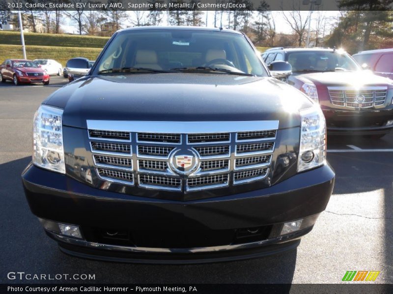Sapphire Blue Metallic / Cashmere/Cocoa 2013 Cadillac Escalade ESV Luxury AWD