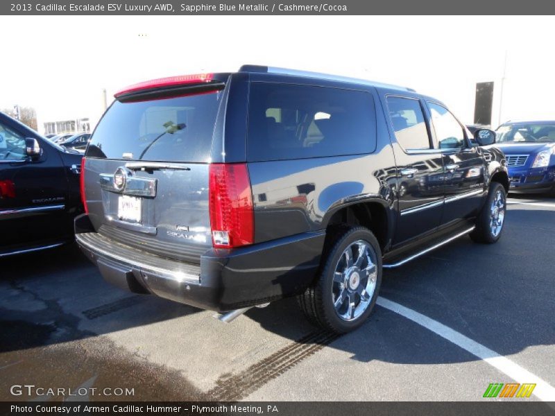 Sapphire Blue Metallic / Cashmere/Cocoa 2013 Cadillac Escalade ESV Luxury AWD
