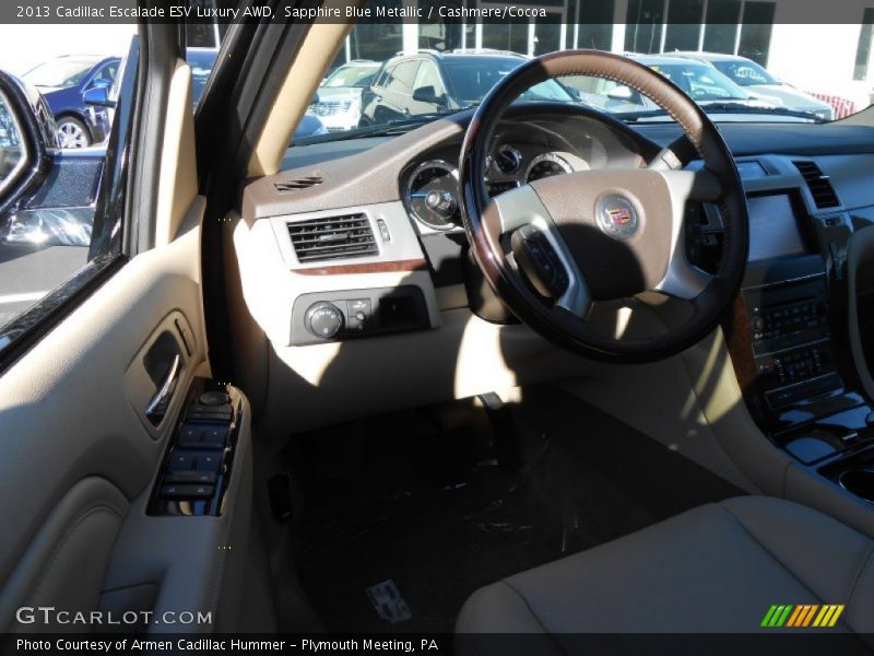 Sapphire Blue Metallic / Cashmere/Cocoa 2013 Cadillac Escalade ESV Luxury AWD