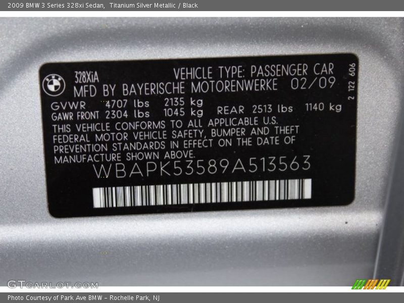 Info Tag of 2009 3 Series 328xi Sedan