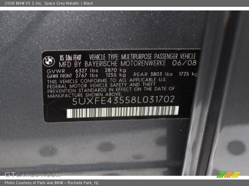 Space Grey Metallic / Black 2008 BMW X5 3.0si