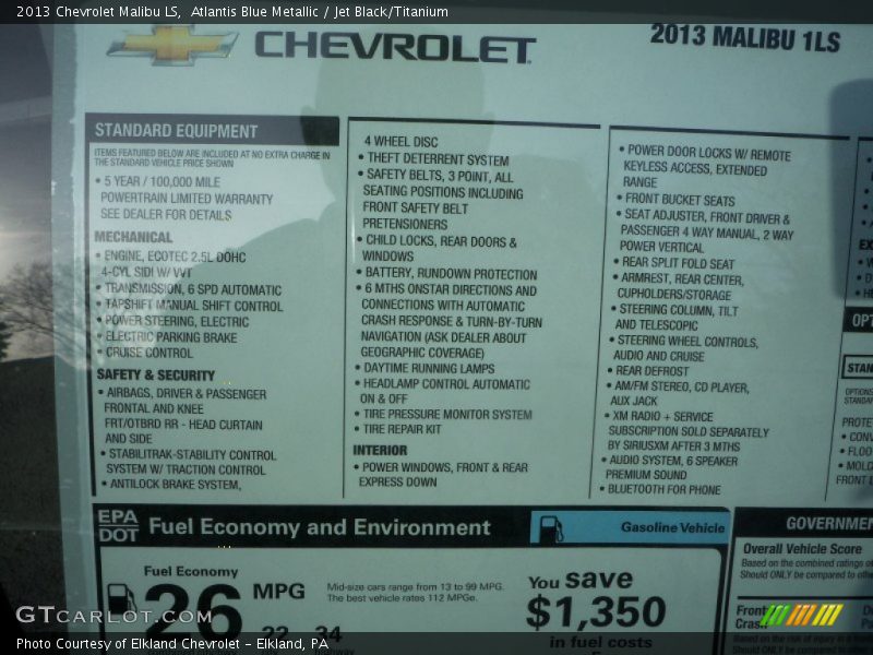 Atlantis Blue Metallic / Jet Black/Titanium 2013 Chevrolet Malibu LS