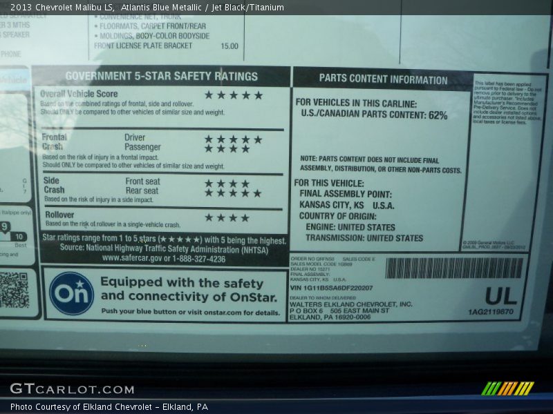 Atlantis Blue Metallic / Jet Black/Titanium 2013 Chevrolet Malibu LS
