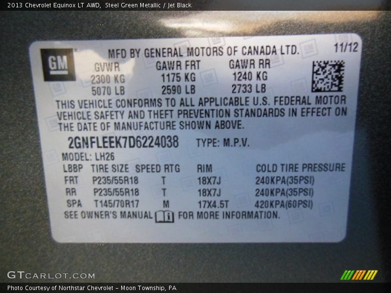 Steel Green Metallic / Jet Black 2013 Chevrolet Equinox LT AWD