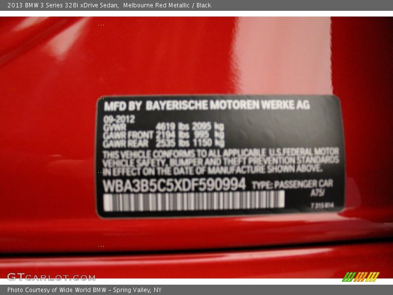 2013 3 Series 328i xDrive Sedan Melbourne Red Metallic Color Code A75