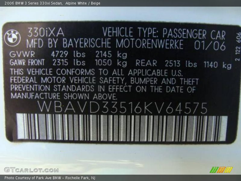 Alpine White / Beige 2006 BMW 3 Series 330xi Sedan