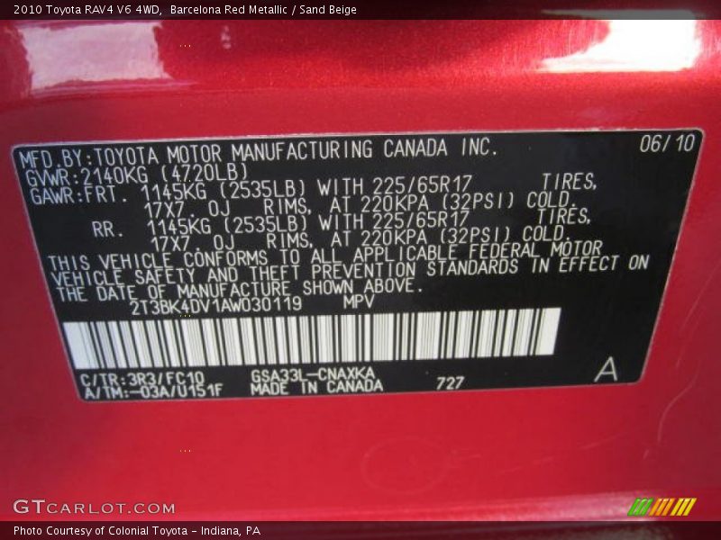 Barcelona Red Metallic / Sand Beige 2010 Toyota RAV4 V6 4WD