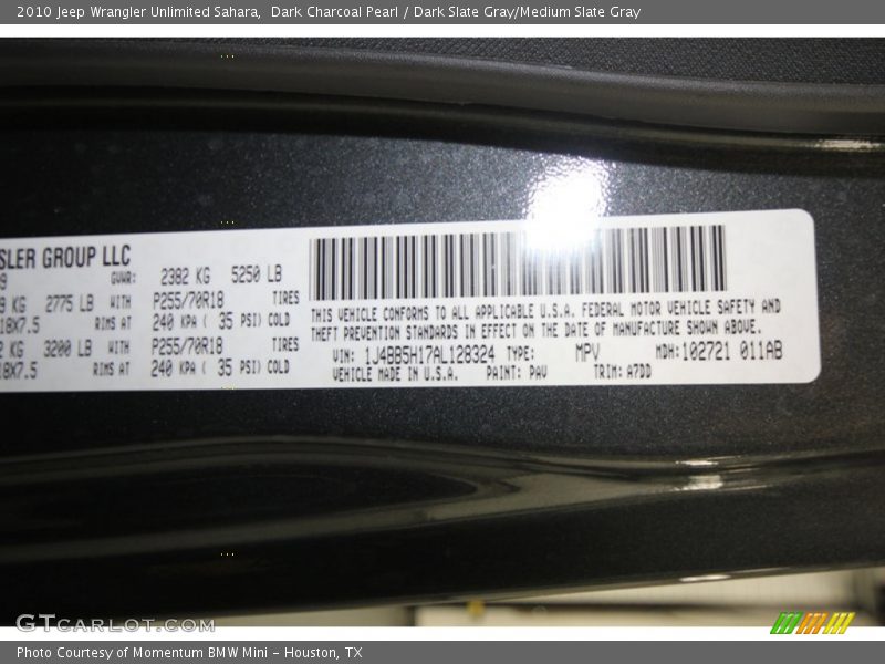 Dark Charcoal Pearl / Dark Slate Gray/Medium Slate Gray 2010 Jeep Wrangler Unlimited Sahara
