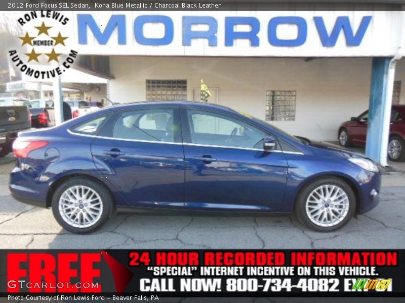 Kona Blue Metallic / Charcoal Black Leather 2012 Ford Focus SEL Sedan