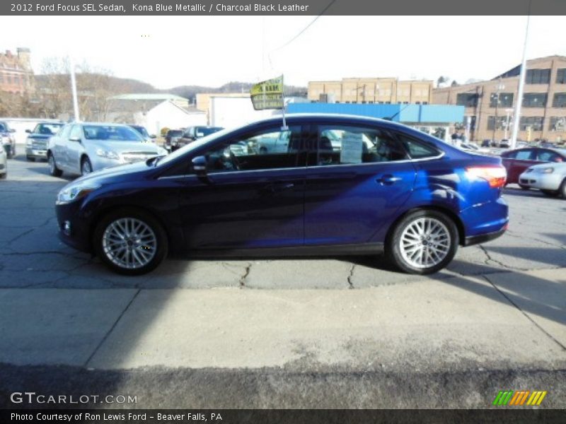 Kona Blue Metallic / Charcoal Black Leather 2012 Ford Focus SEL Sedan