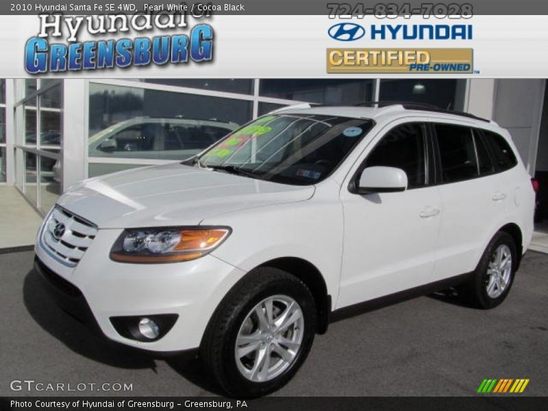 Pearl White / Cocoa Black 2010 Hyundai Santa Fe SE 4WD