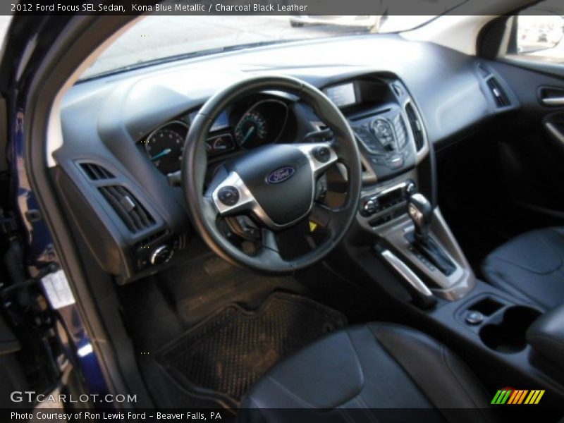 Kona Blue Metallic / Charcoal Black Leather 2012 Ford Focus SEL Sedan