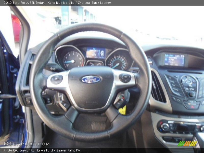 Kona Blue Metallic / Charcoal Black Leather 2012 Ford Focus SEL Sedan