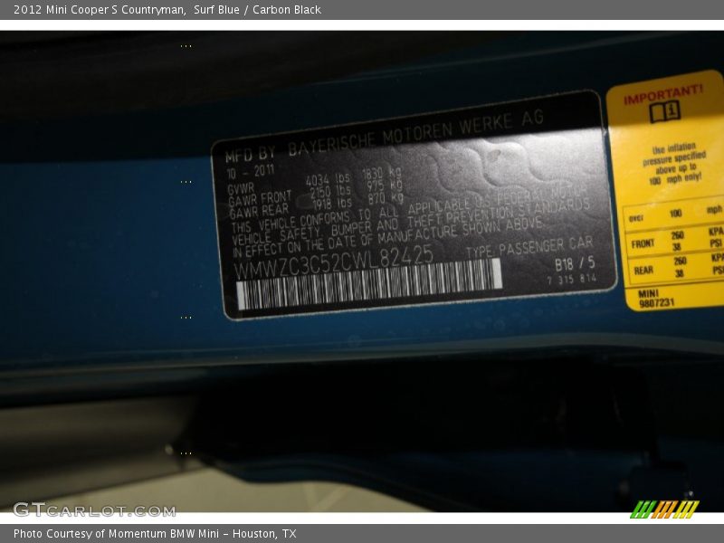 Surf Blue / Carbon Black 2012 Mini Cooper S Countryman