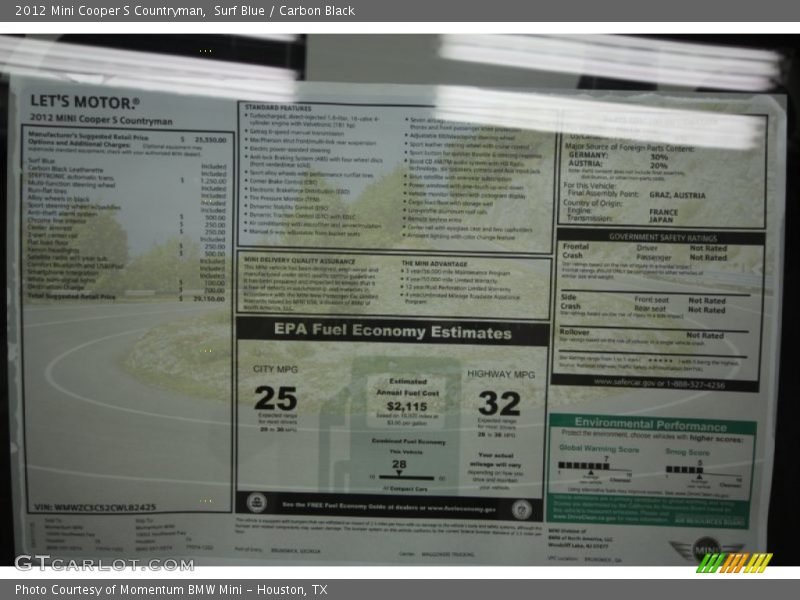 Surf Blue / Carbon Black 2012 Mini Cooper S Countryman