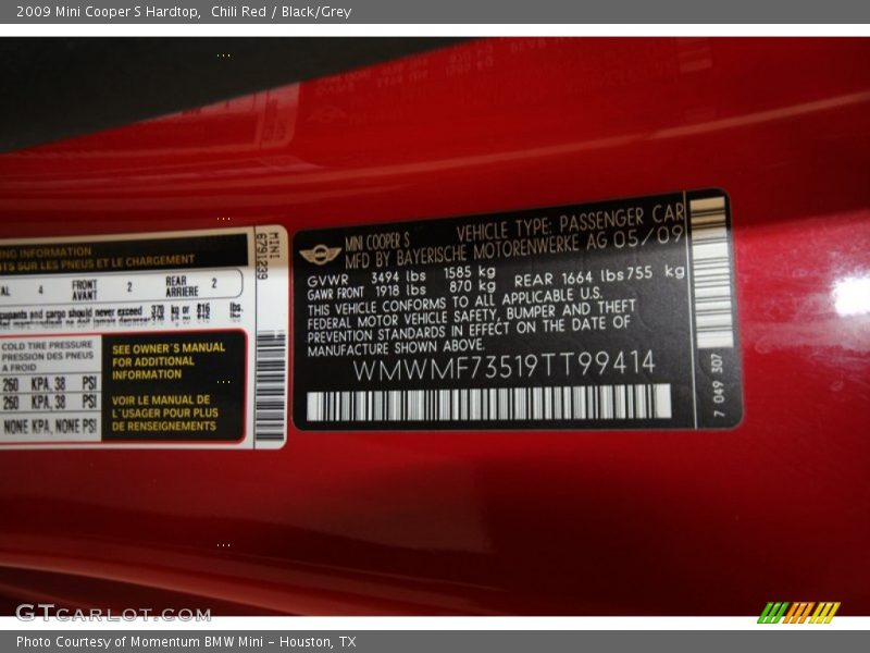 Chili Red / Black/Grey 2009 Mini Cooper S Hardtop