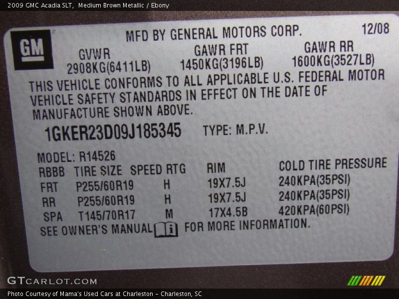 Medium Brown Metallic / Ebony 2009 GMC Acadia SLT