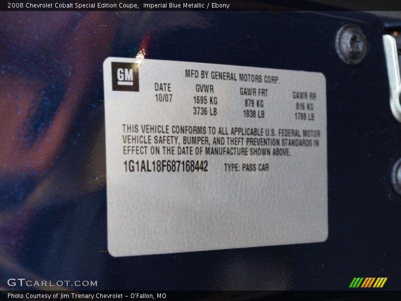 Imperial Blue Metallic / Ebony 2008 Chevrolet Cobalt Special Edition Coupe