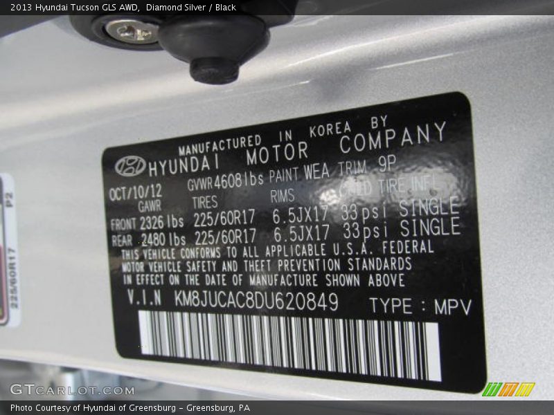 Diamond Silver / Black 2013 Hyundai Tucson GLS AWD
