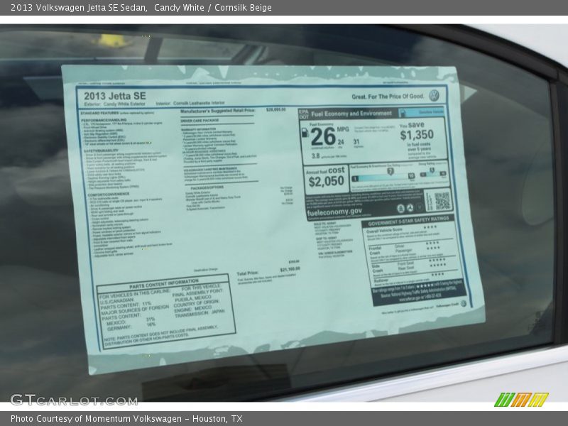 Candy White / Cornsilk Beige 2013 Volkswagen Jetta SE Sedan