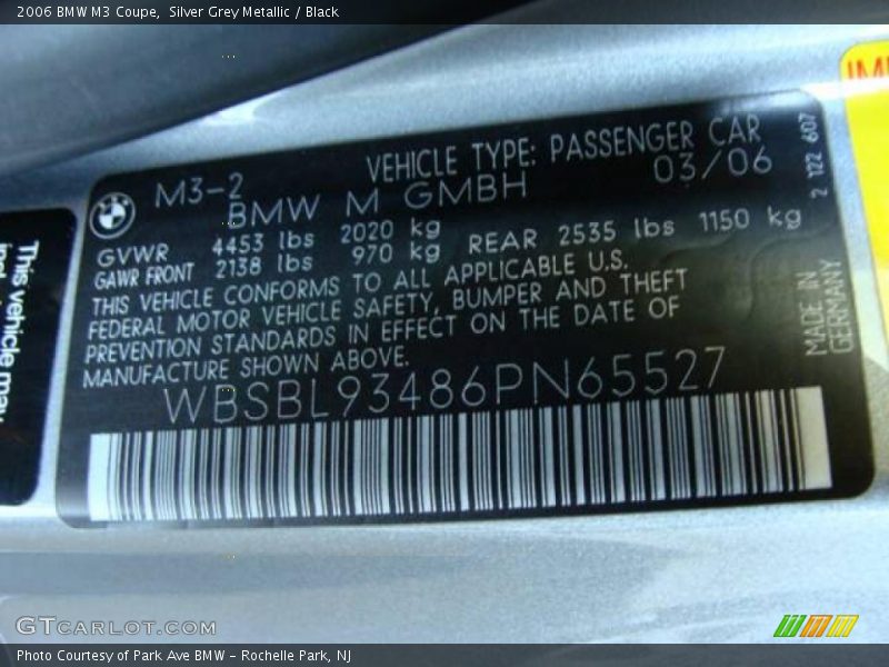 Silver Grey Metallic / Black 2006 BMW M3 Coupe