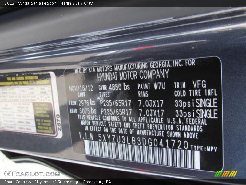 Marlin Blue / Gray 2013 Hyundai Santa Fe Sport