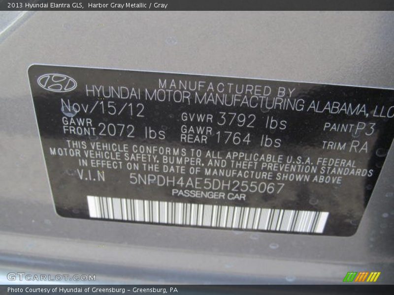 Harbor Gray Metallic / Gray 2013 Hyundai Elantra GLS