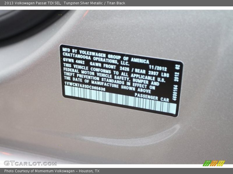 Tungsten Silver Metallic / Titan Black 2013 Volkswagen Passat TDI SEL