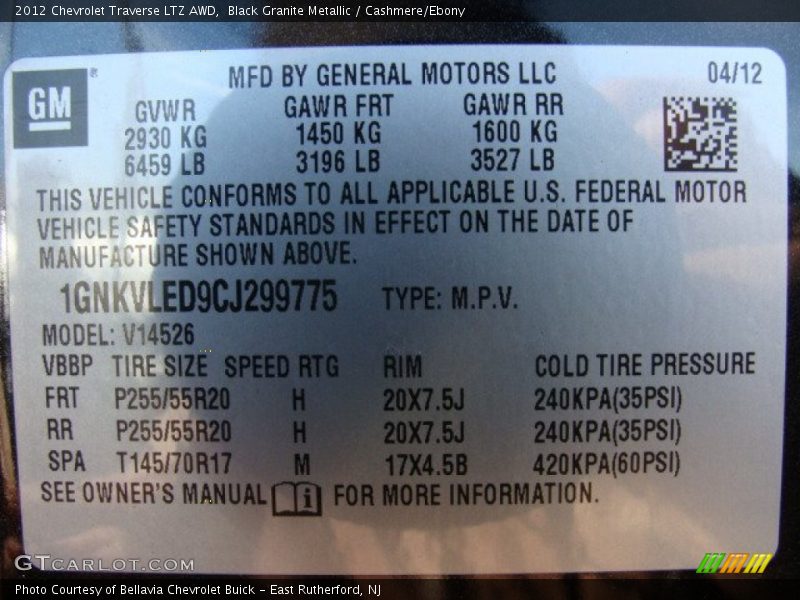Black Granite Metallic / Cashmere/Ebony 2012 Chevrolet Traverse LTZ AWD