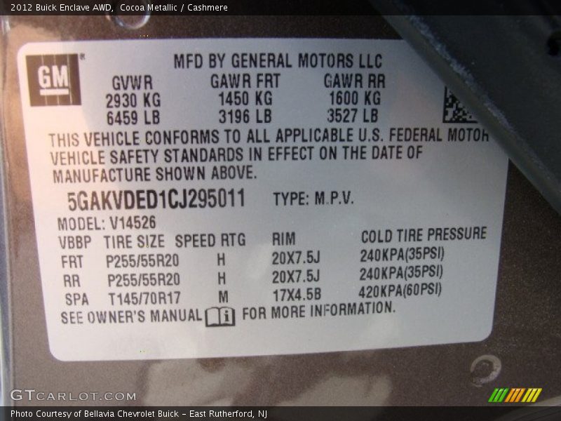 Cocoa Metallic / Cashmere 2012 Buick Enclave AWD