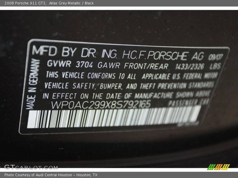 Atlas Grey Metallic / Black 2008 Porsche 911 GT3