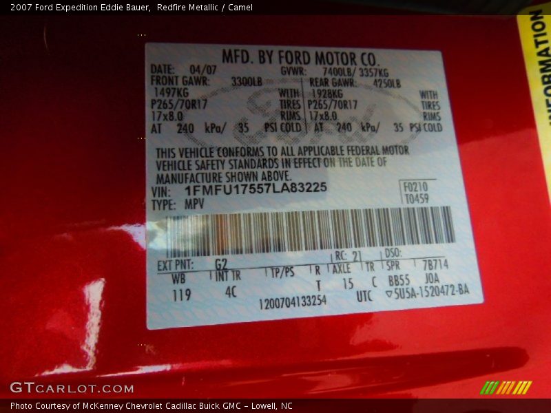 2007 Expedition Eddie Bauer Redfire Metallic Color Code G2