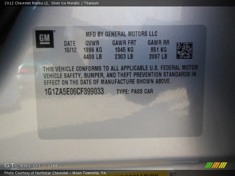 Silver Ice Metallic / Titanium 2012 Chevrolet Malibu LS