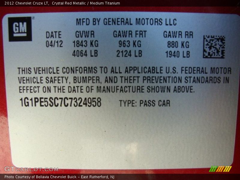 Crystal Red Metallic / Medium Titanium 2012 Chevrolet Cruze LT