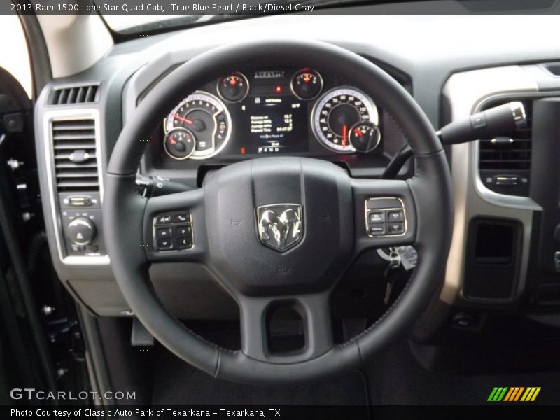True Blue Pearl / Black/Diesel Gray 2013 Ram 1500 Lone Star Quad Cab