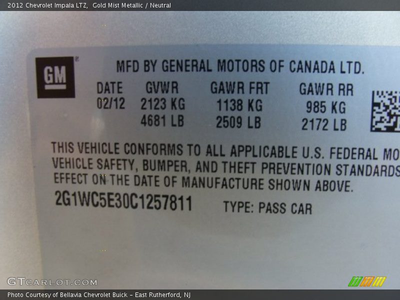 Gold Mist Metallic / Neutral 2012 Chevrolet Impala LTZ