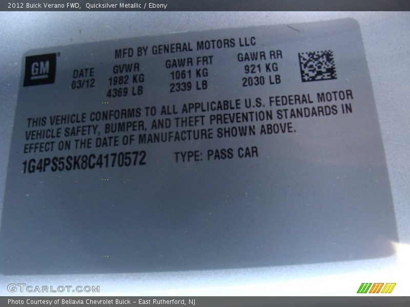 Quicksilver Metallic / Ebony 2012 Buick Verano FWD