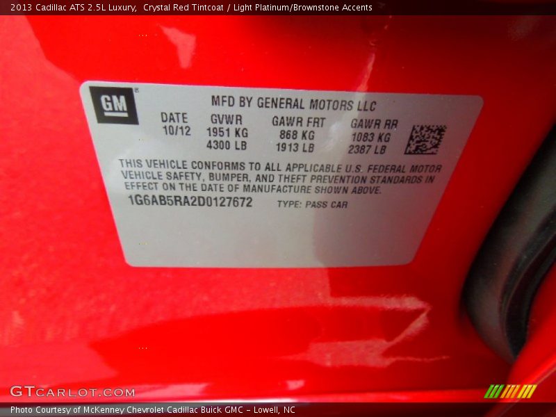 Crystal Red Tintcoat / Light Platinum/Brownstone Accents 2013 Cadillac ATS 2.5L Luxury