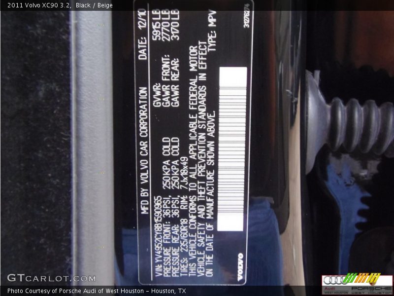 Black / Beige 2011 Volvo XC90 3.2
