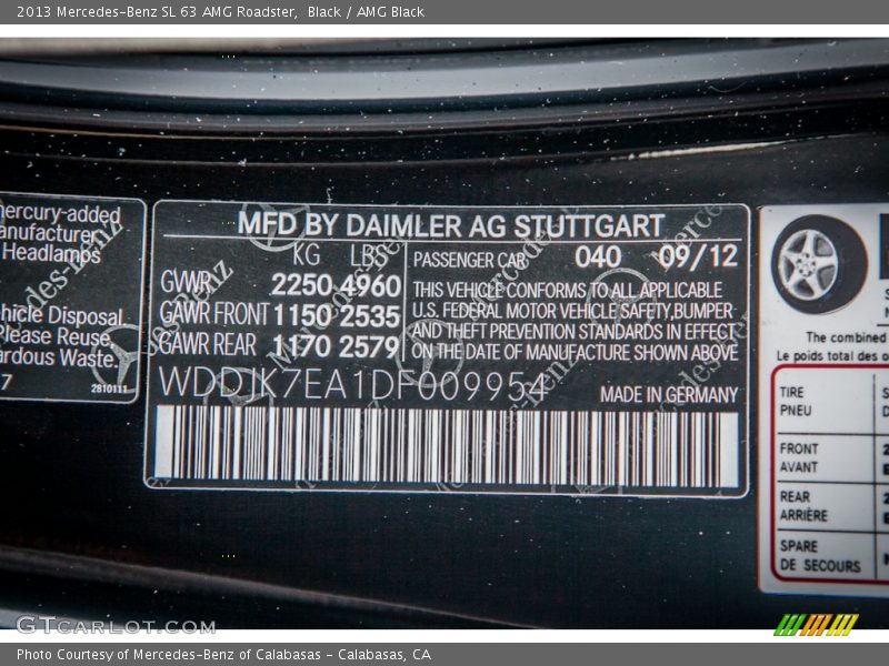 Black / AMG Black 2013 Mercedes-Benz SL 63 AMG Roadster