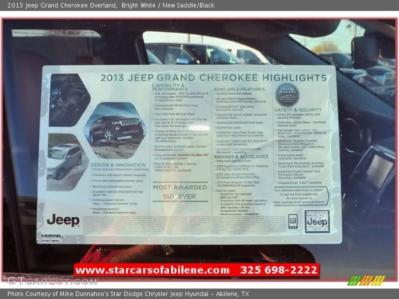 Bright White / New Saddle/Black 2013 Jeep Grand Cherokee Overland