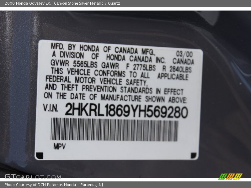 Canyon Stone Silver Metallic / Quartz 2000 Honda Odyssey EX