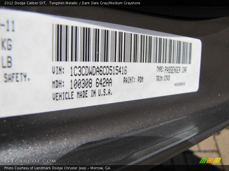 Tungsten Metallic / Dark Slate Gray/Medium Graystone 2012 Dodge Caliber SXT