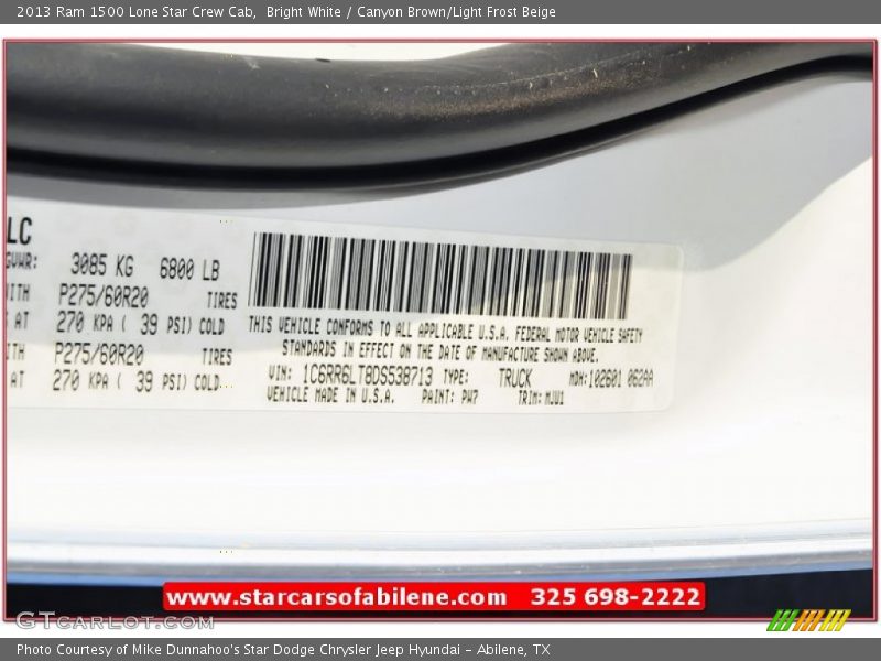 Bright White / Canyon Brown/Light Frost Beige 2013 Ram 1500 Lone Star Crew Cab