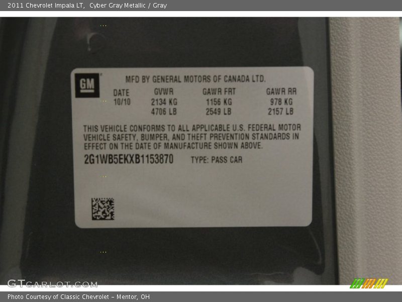 Cyber Gray Metallic / Gray 2011 Chevrolet Impala LT