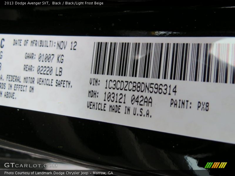 Black / Black/Light Frost Beige 2013 Dodge Avenger SXT