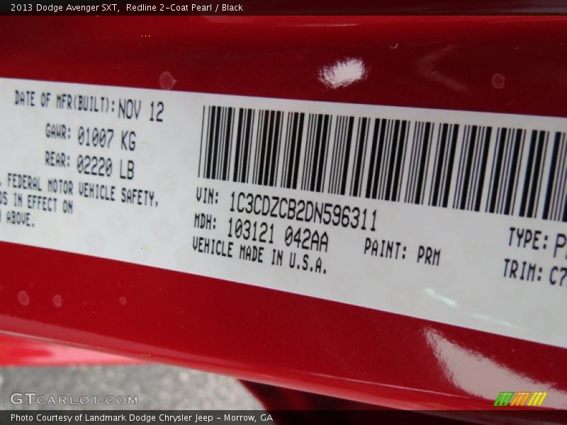 Redline 2-Coat Pearl / Black 2013 Dodge Avenger SXT