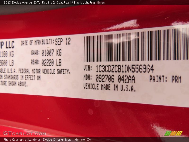 Redline 2-Coat Pearl / Black/Light Frost Beige 2013 Dodge Avenger SXT
