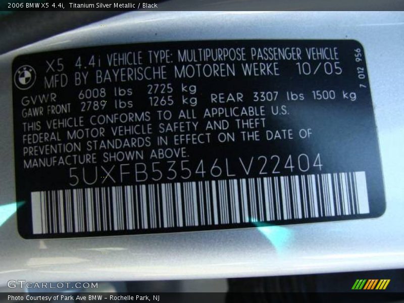 Titanium Silver Metallic / Black 2006 BMW X5 4.4i