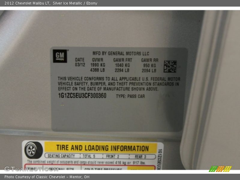 Silver Ice Metallic / Ebony 2012 Chevrolet Malibu LT